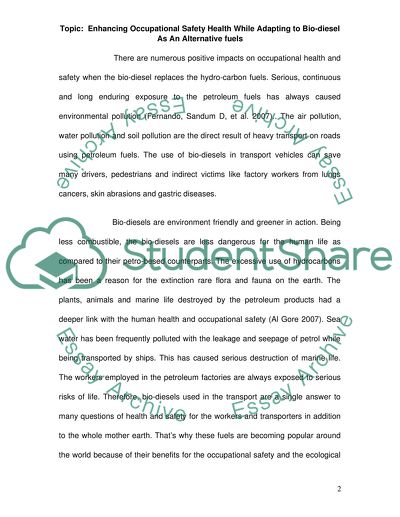 Enhancing Occupational Safety Health While Adapting to Biodiesel As An Alternative fuels