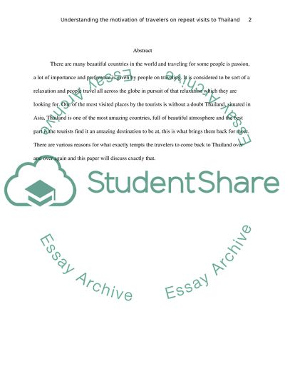 The Motivation of Travelers on Repeat Visits to Thailand