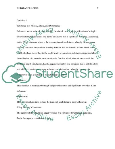 Substance Use, Misuse, Abuse, and Dependence