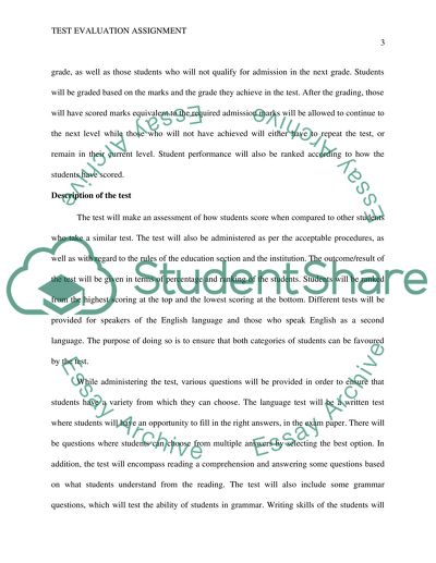 TEST EVALUATION Assignment