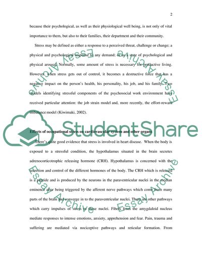 Emergency Service Personnel and the Impact of Stress and Cardiac Related Problems on Their Jobs