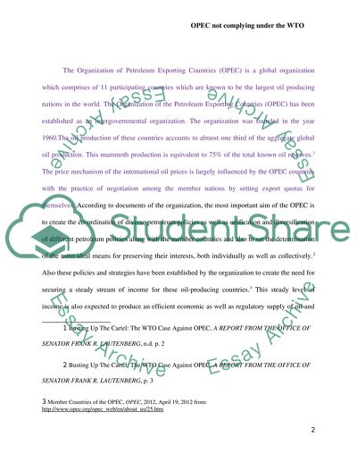 OPEC Not Complying under the WTO