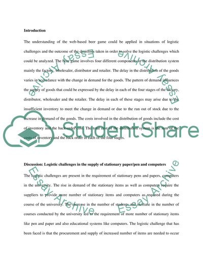 Web-Based Beer Game: Logistic Challenges