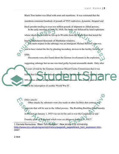 The Role of German Saboteurs within the USA