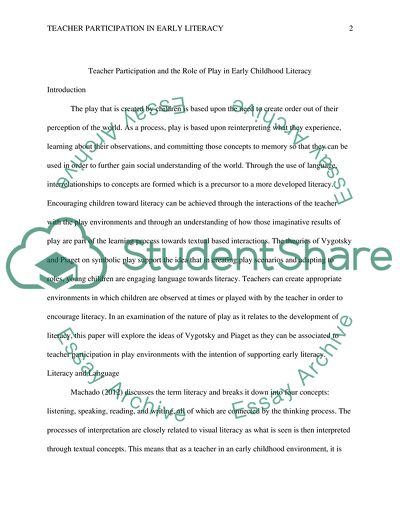 The Intention of Supporting Early Literacy