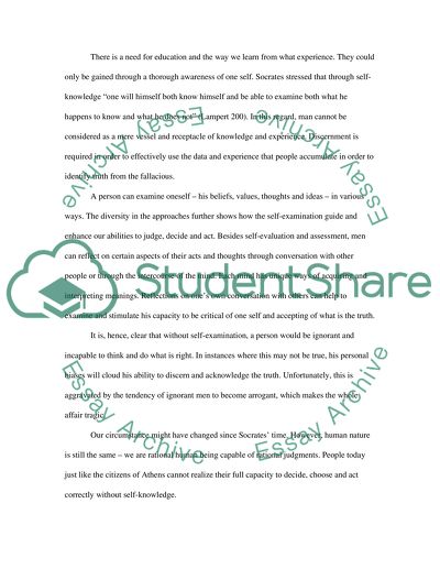 Philosophy as a Process of Critical Self-Examination