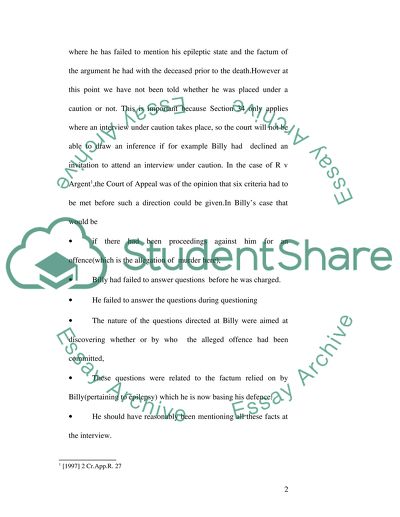 Law of Evidence: Analysis of Billys Case