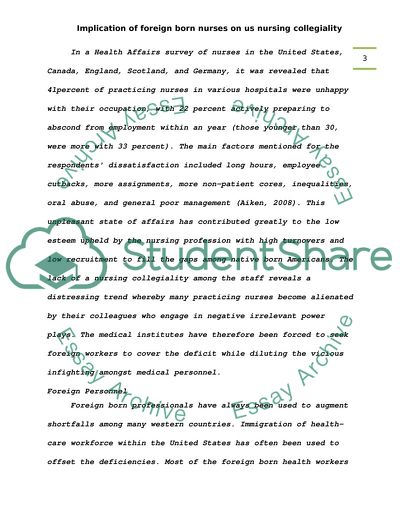 The Implication of Foreign-Born Nurses on the US Nursing Collegiality