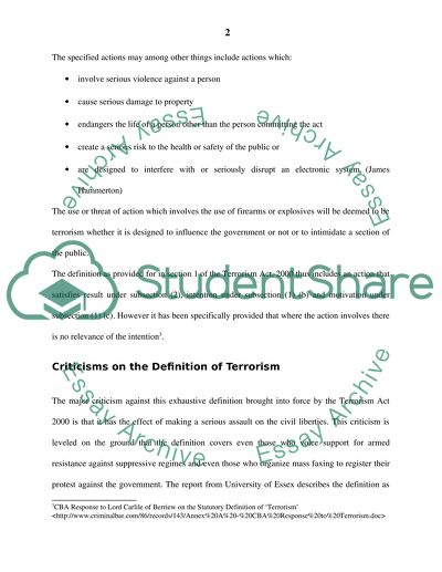 The Definition of Terrorism under Section 1 of the Terrorism Act, 2000