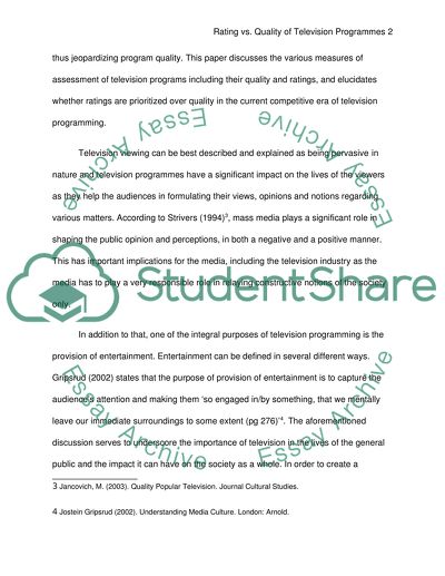 Rating Takes Priority over Quality in Television Programming Provision