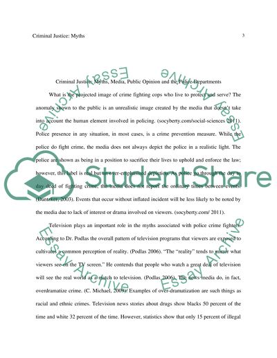 Criminal Justice: Myths, Media, Public Opinion and the Police Departments