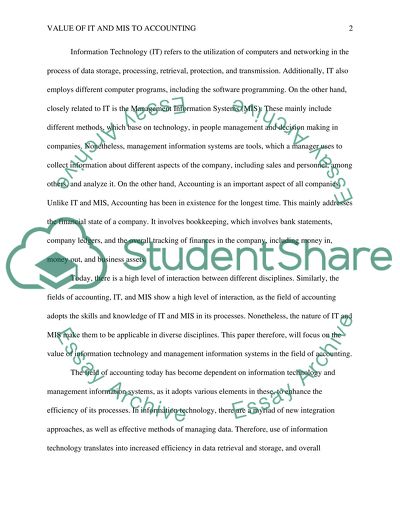 Value of Information Technology and Management Information System
