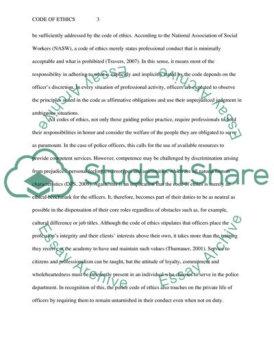 The Purpose of a Code of Ethics within Police Agencies