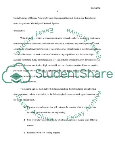 Cost Efficiency of Mesh Optical Network System