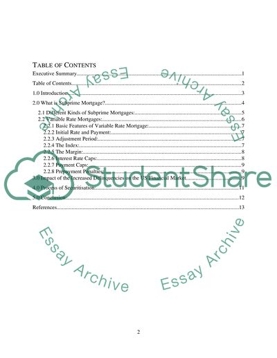 The Sub-prime Mortgage Market and Variable Rate Mortgage Market in the USA
