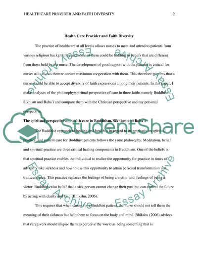 Health care provider and faith diversity