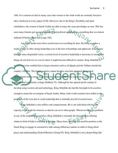 Paper subject leadership and the topic about king abdullah the king of saudi arabia
