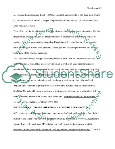 Mathematical Cognition and Mathematical Learning Difficulties