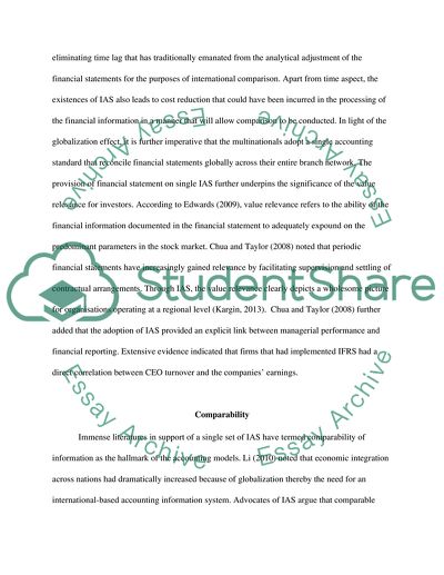 The Reasons for Adopting a Single Set of International Financial Accounting Standards