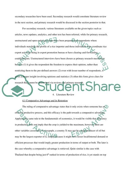 Rice Consumption and Comparative Advantage to Thailand