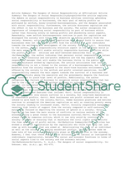 Analysis of the Dangers of Social Responsibility Article by Levitt