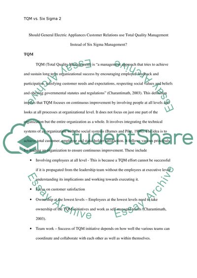 GE Appliances Customer Relations: Total Quality Management vs Six Sigma Management