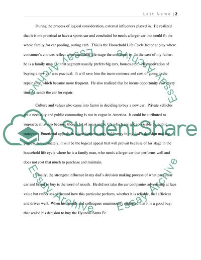 Involvement with My Fathers Recent Purchase of a Car