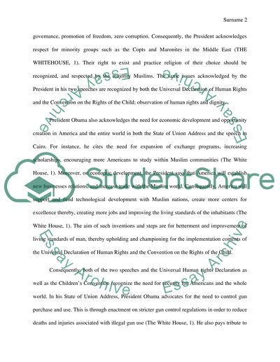 Relationship between the Ideas in President Obamas State of the Union Address, His Speech in Cairo
