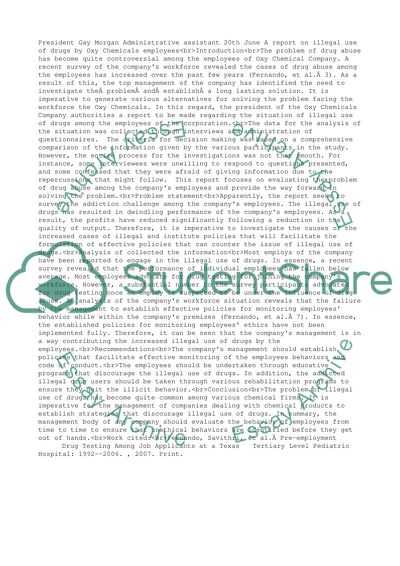 Illegal Use of Drugs by Oxy Chemicals Employees