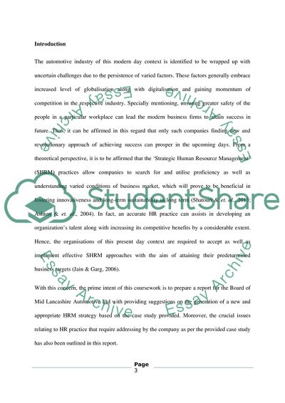 Importance of HRM in Automotive Industry - Mid Lancashire Automotive Ltd