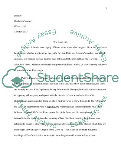 The Good Life: Views of Plato and Aristotle