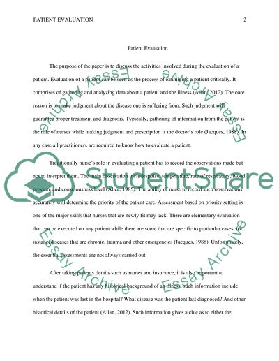 Analyze the associated activities in the evaluation phase of a patient