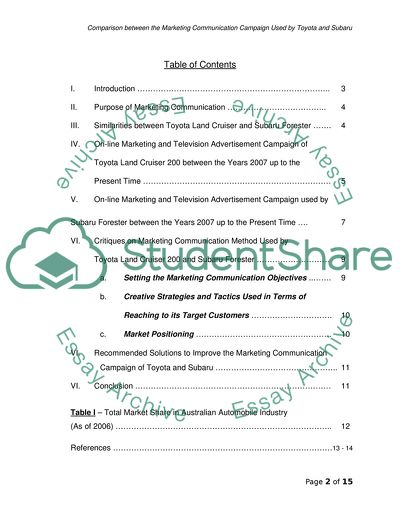 Marketing Communications Done by Toyota and Subaru