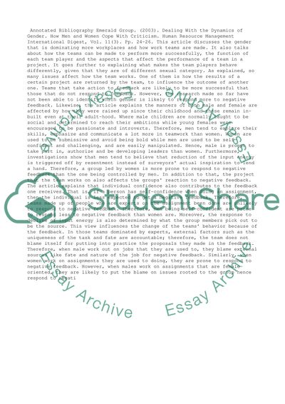 Team Dynamics and Gender