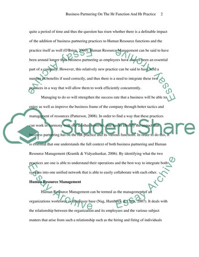 The Impact of Business Partnering on the HR Function and HR Practice