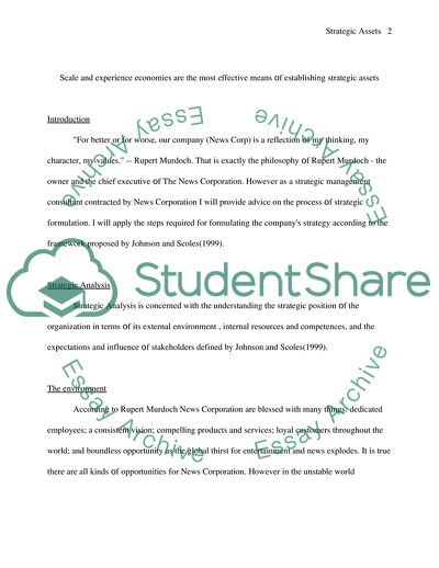 Scale and Experience Economies Are the Most Effective Means of Establishing Strategic Assets