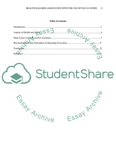 Health Hazards Associated with the Use of Excavators and Loading Machines