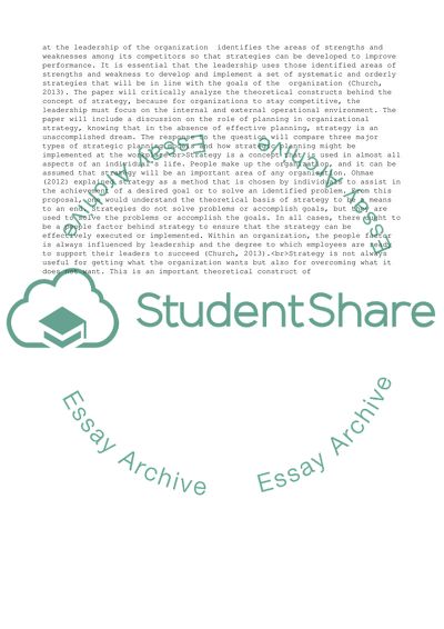 The Theoretical Constructs behind the Concept of Strategy