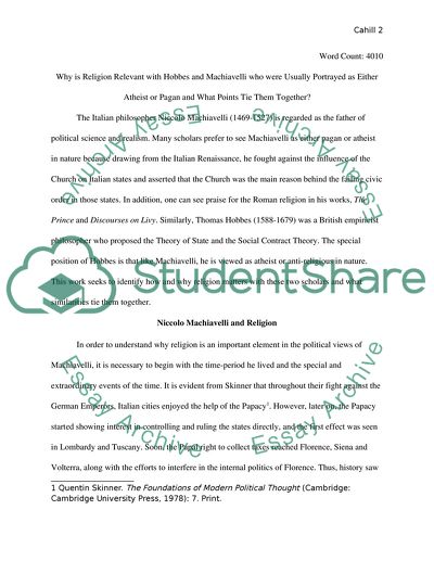Niccolo Machiavelli and Religion