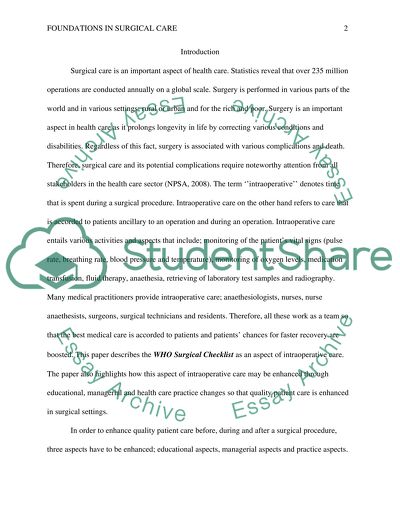 Foundations in surgical care