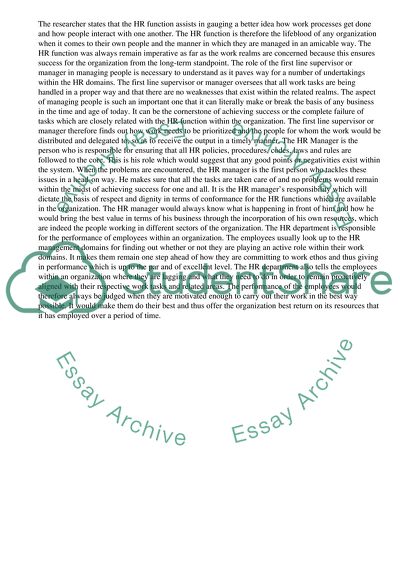 Role of The HR Function Regarding the Management of People Within an Organization