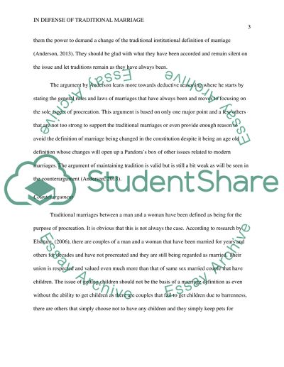 Analysis of In Defense of Traditional Marriage Article by R. Anderson