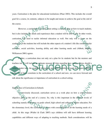 Curriculum as Determinant to a Schools International Status