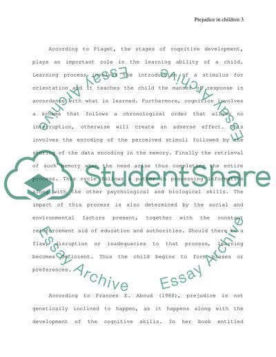 Prejudice in Children due to Faulty Information Processing