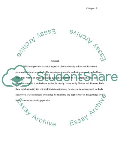 Critical Appraisal Of Qualitative and Quantitative Research Articles