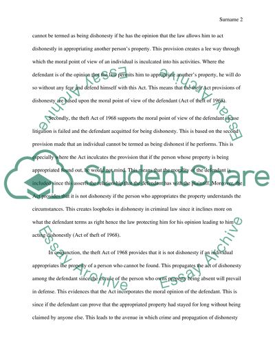 Dishonesty in Criminal Law: Analyzing the Offence of theft