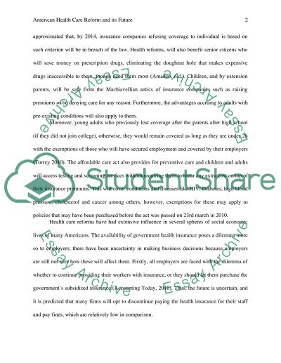 American Health Care Reform and its Future