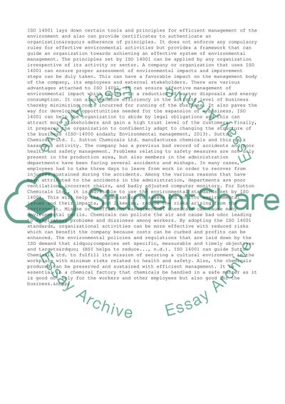 International Organization for Standardization 14001: Sutton Chemicals Limited