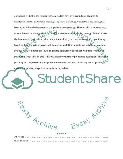Competitive Positioning Strategy and Generic Recommendations for Management