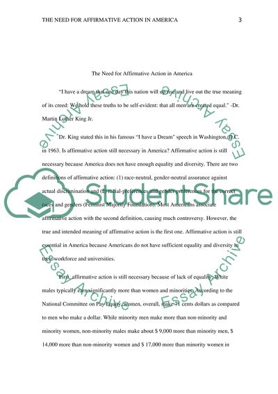 The Need for Affirmative Action in America